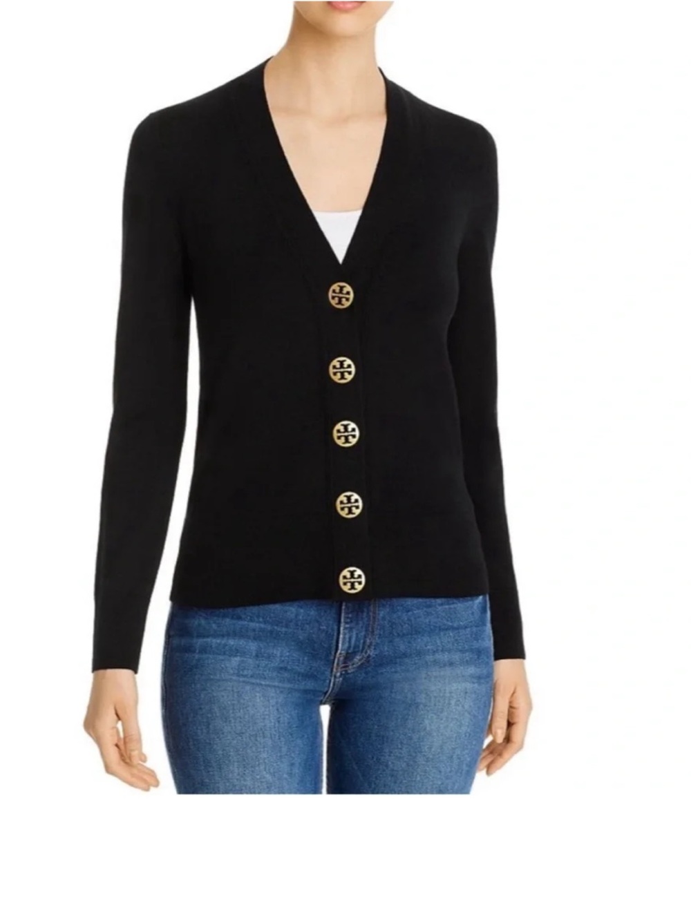 Tory Burch Black Cardigan with Gold Logo Buttons S